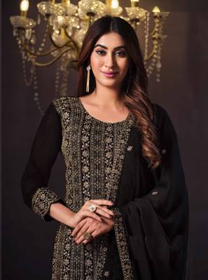 Black rangoli with coding sequence embroidery work salwar kameez Dupattas 1