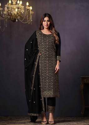 Black rangoli with coding sequence embroidery work salwar kameez Dupattas 2