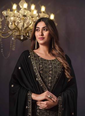 Black rangoli with coding sequence embroidery work salwar kameez Dupattas 3