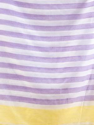 Lilac And Banana Yellow Cotton Handwoven Half N Half Saree With Stripe Pattern 5