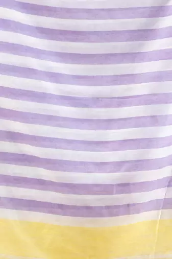 Lilac And Banana Yellow Cotton Handwoven Half N Half Saree With Stripe Pattern