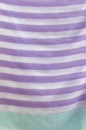Violet And Mint Green Cotton Handwoven Half N Half Saree With Stripe Pattern
