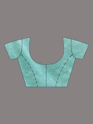 Violet And Mint Green Cotton Handwoven Half N Half Saree With Stripe Pattern 6
