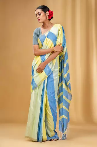 Multicolor Cotton Colorblocked Handwoven Soft Saree