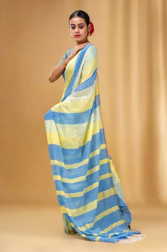 Multicolor Cotton Colorblocked Handwoven Soft Saree