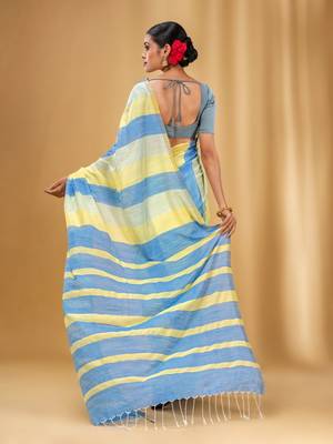 Multicolor Cotton Colorblocked Handwoven Soft Saree 4