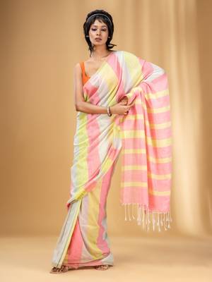 Multicolor Cotton Colorblocked Handwoven Soft Saree 1