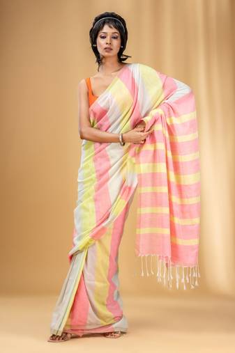 Multicolor Cotton Colorblocked Handwoven Soft Saree