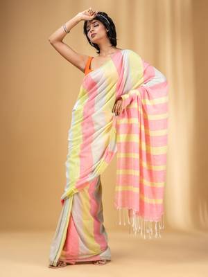 Multicolor Cotton Colorblocked Handwoven Soft Saree 2