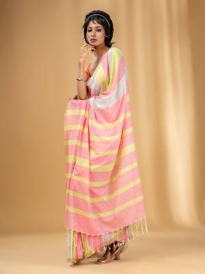 Multicolor Cotton Colorblocked Handwoven Soft Saree 3