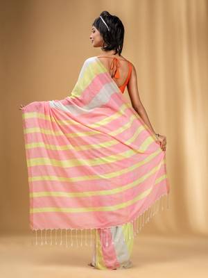 Multicolor Cotton Colorblocked Handwoven Soft Saree 4