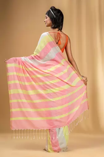 Multicolor Cotton Colorblocked Handwoven Soft Saree