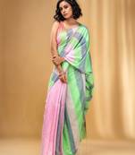 Multicolor Cotton Colorblocked Handwoven Half N Half Saree