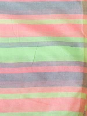 Light Green And Punch Pink Cotton Handwoven Half N Half Saree With Stripe Pattern 5