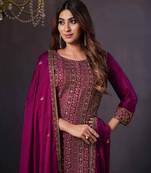 Pink rangoli with coding sequence embroidery work salwar kameez Dupattas