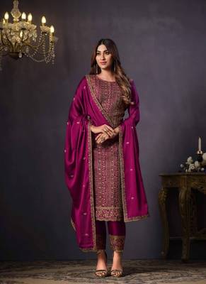 Pink rangoli with coding sequence embroidery work salwar kameez Dupattas 2