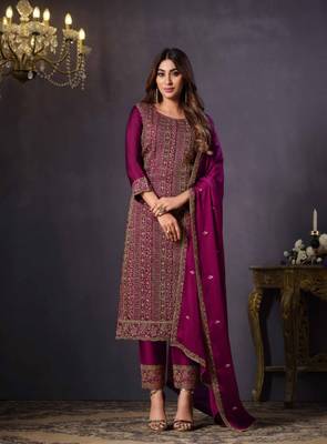 Pink rangoli with coding sequence embroidery work salwar kameez Dupattas 3