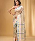 Allover Texture Motifs Ecru Handwoven Cotton Tant Saree