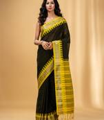 Black Cotton Handwoven Checkered Saree With Zari Nakshi Borders