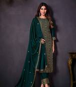 Green rangoli with coding sequence embroidery work salwar kameez Dupattas