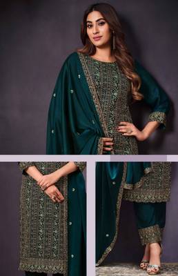 Green rangoli with coding sequence embroidery work salwar kameez Dupattas 2