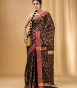 Black Cotton Blend Handwoven Saree With Texture Pattern