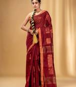 Maroon Cotton Blend Handwoven Saree With Nakshi Design