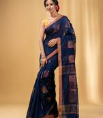 Navy Blue Cotton Blend Handwoven Saree With Nakshi Design