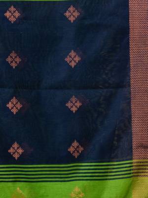 Parrot Green Cotton Blend Handwoven Saree With Texture Motifs 5