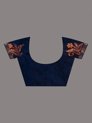 Navy Blue Cotton Blend Handwoven Saree With Nakshi Design 6