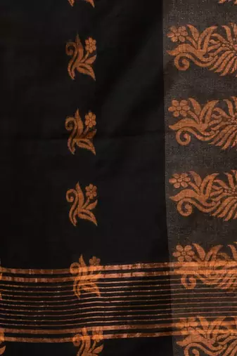 Black Cotton Blend Handwoven Saree With Nakshi Design