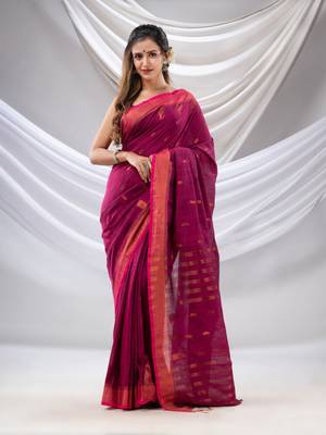 Purple Cotton Handwoven Saree With Zari Border 1