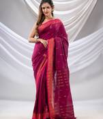 Purple Cotton Handwoven Saree With Zari Border