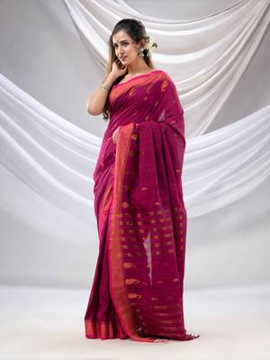 Purple Cotton Handwoven Saree With Zari Border 2
