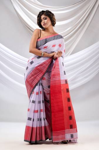 Lavender Cotton Handspun Soft Saree With Nakshi Design