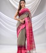 Grey Cotton Blend Handwoven Saree With Ikkat Style