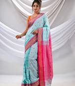 Sea Green Cotton Handwoven Soft Saree With Floral Buttas