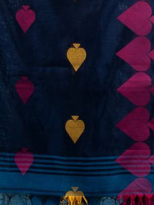 Sapphire Blue Cotton Blend Handwoven Saree With Woven Design 5