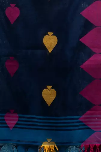 Sapphire Blue Cotton Blend Handwoven Saree With Woven Design
