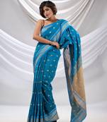 Sapphire Blue Cotton Handwoven Soft Saree With Texture Design