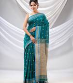 Teal Cotton Handwoven Soft Saree With Texture Design