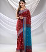 Dark Red Cotton Handwoven Soft Saree With Texture Design