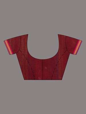 Maroon Cotton Handwoven Soft Saree With Stripe Borders 5