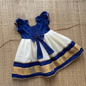 Baby girls cotton silk midi/knee length festive/wedding pattu dress 1