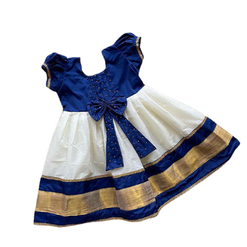 Baby girls cotton silk midi/knee length festive/wedding pattu dress 2