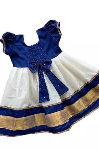 Baby girls cotton silk midi/knee length festive/wedding pattu dress