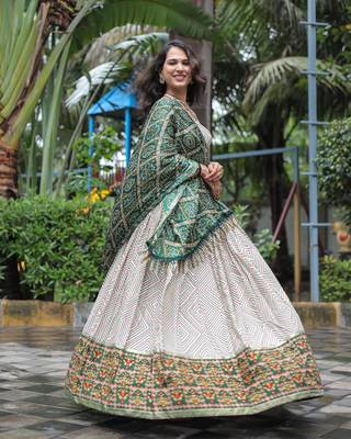Voolka Green and White Riyon Lehenga Set with Foil Print 1