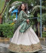 Voolka Green and White Riyon Lehenga Set with Foil Print