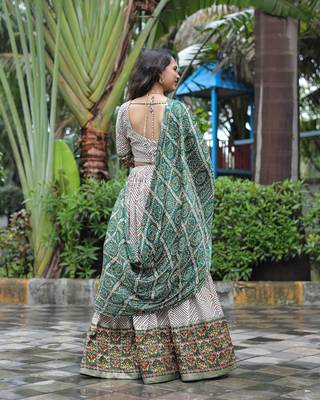 Voolka Green and White Riyon Lehenga Set with Foil Print 2