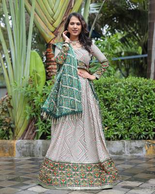 Voolka Green and White Riyon Lehenga Set with Foil Print 3